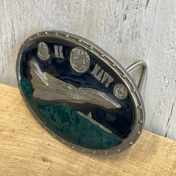 CJ Inc US Navy Belt Buckle 1987 Military Patriotic Navy Veteran - Picture 2 of 6